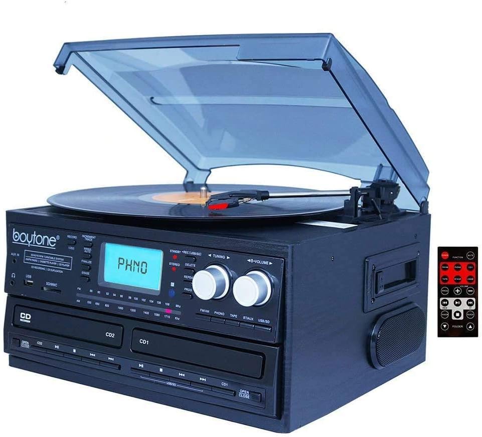 Bluetooth Dual CD Player AM/FM Radio Turntable Record Player with Cassette Player G164955