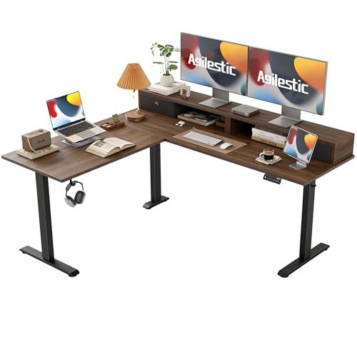 Black L Shaped Electric Standing Desk with 2 Drawers F218657