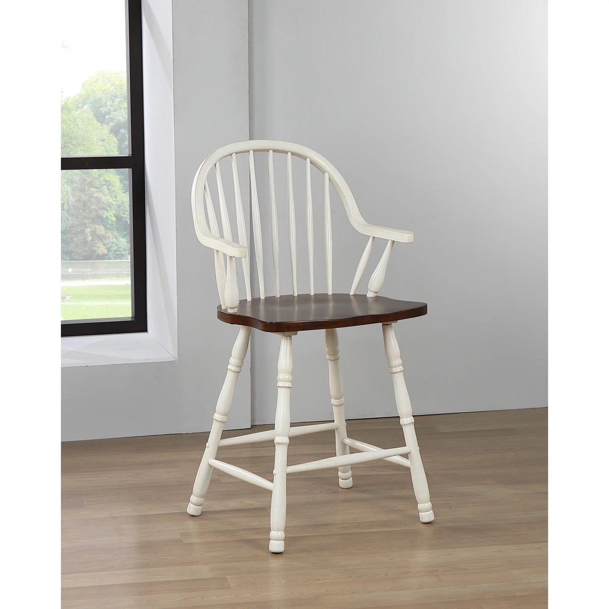 White Brown Windsor Wood Barstools Set of 2 U77837