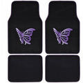 Purple White Butterfly Design Carpet Car Floor Mats Full Set with Rubber Backing C182