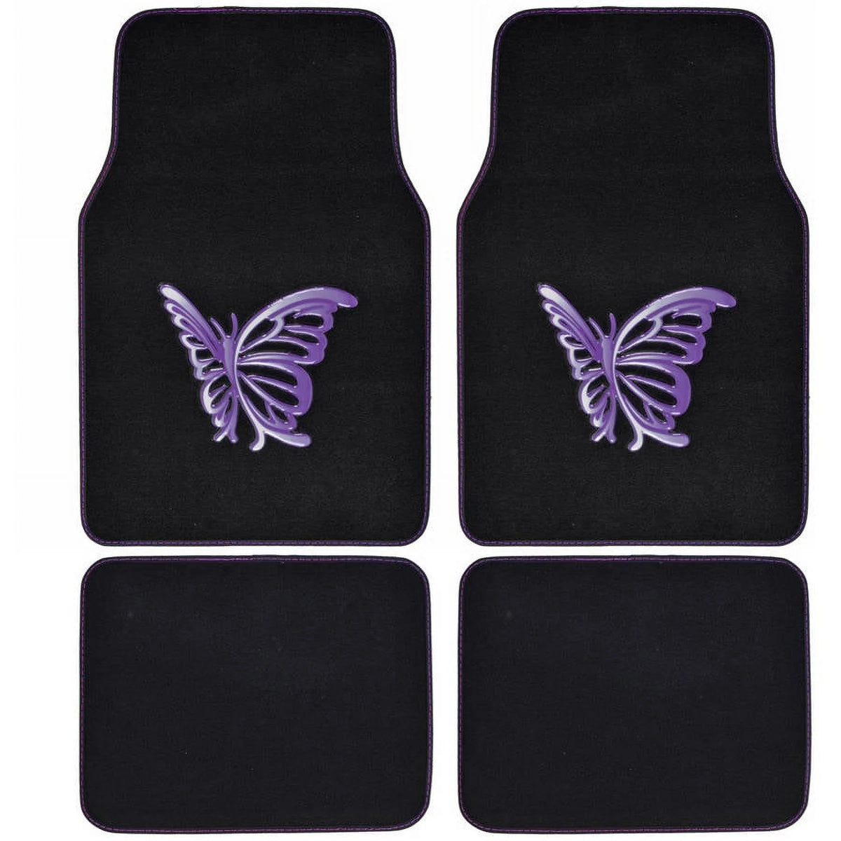 Purple White Butterfly Design Carpet Car Floor Mats Full Set with Rubber Backing C182