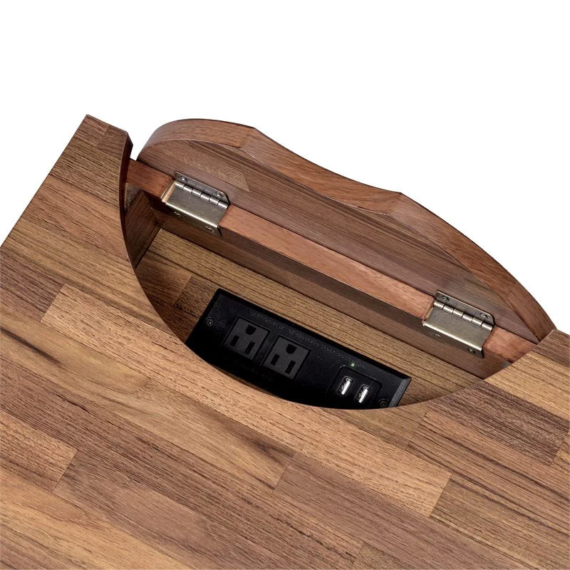 Oak and Black 3-Drawer Wood Writing Desk with USB D780882