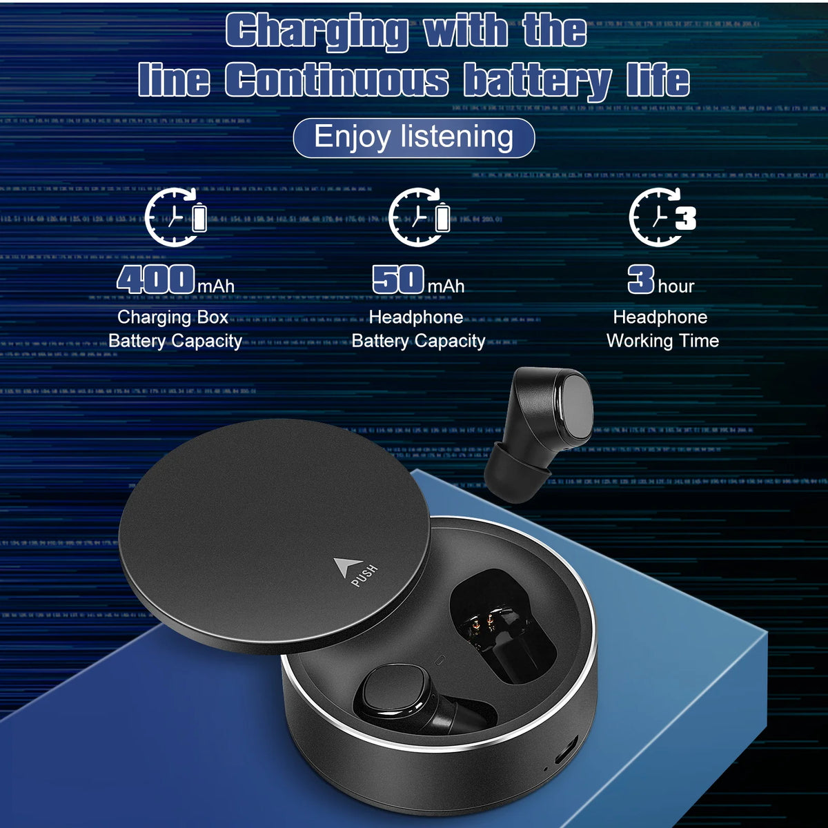 True Wireless Earbuds IPX5 Waterproof Touch Control with Mic Bluetooth Headphones - Black X2788