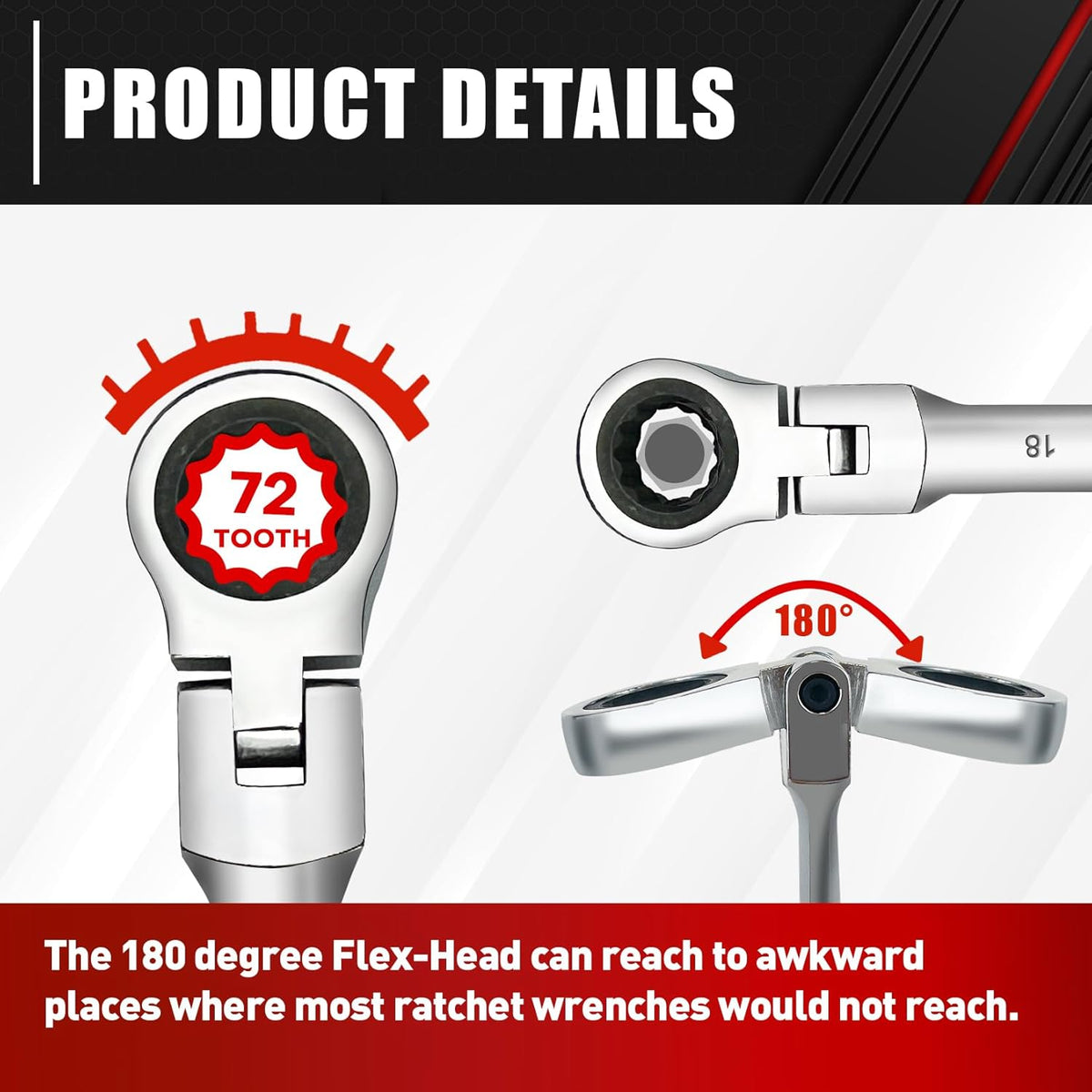 14-Piece 180° Flex-Head Ratcheting Wrench Set Metric 6-19mm 72 Teeth CR-V Steel H661989