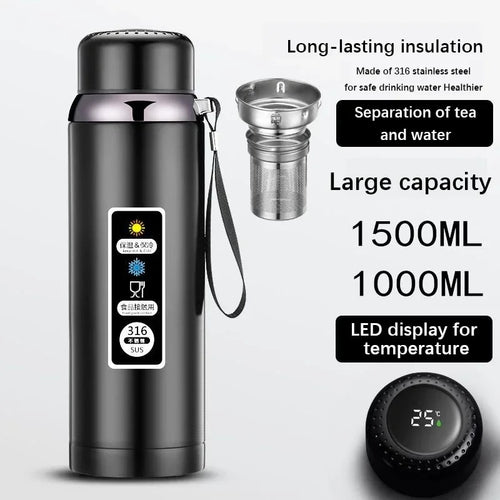 316 Stainless Steel Thermos Bottle Vacuum Flask With Tea Separation Filter LED Temperature Display Leakage-proof Cup 1.0L K195674