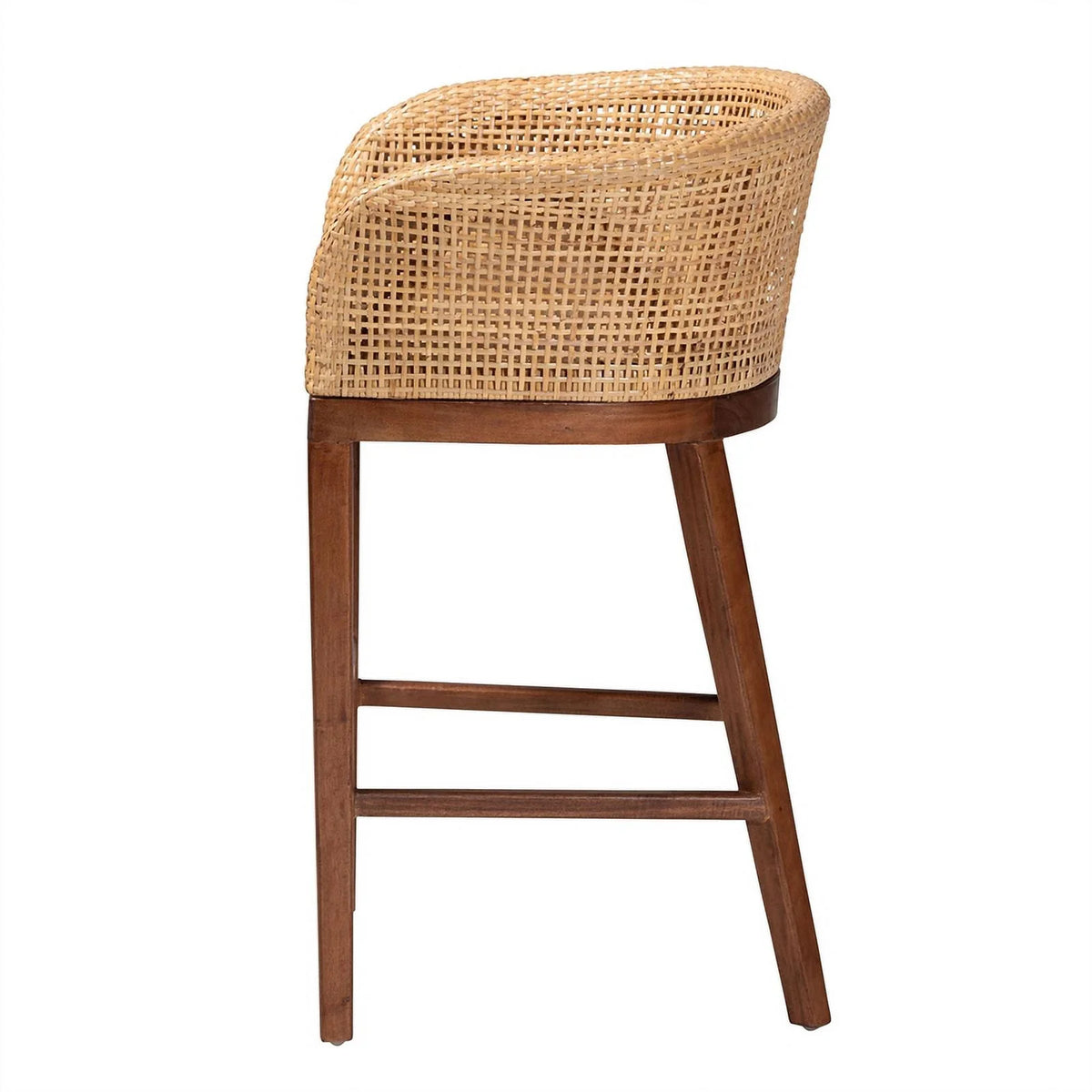 Natural Rattan and Walnut Brown Acacia Wood Counter Stool S49241