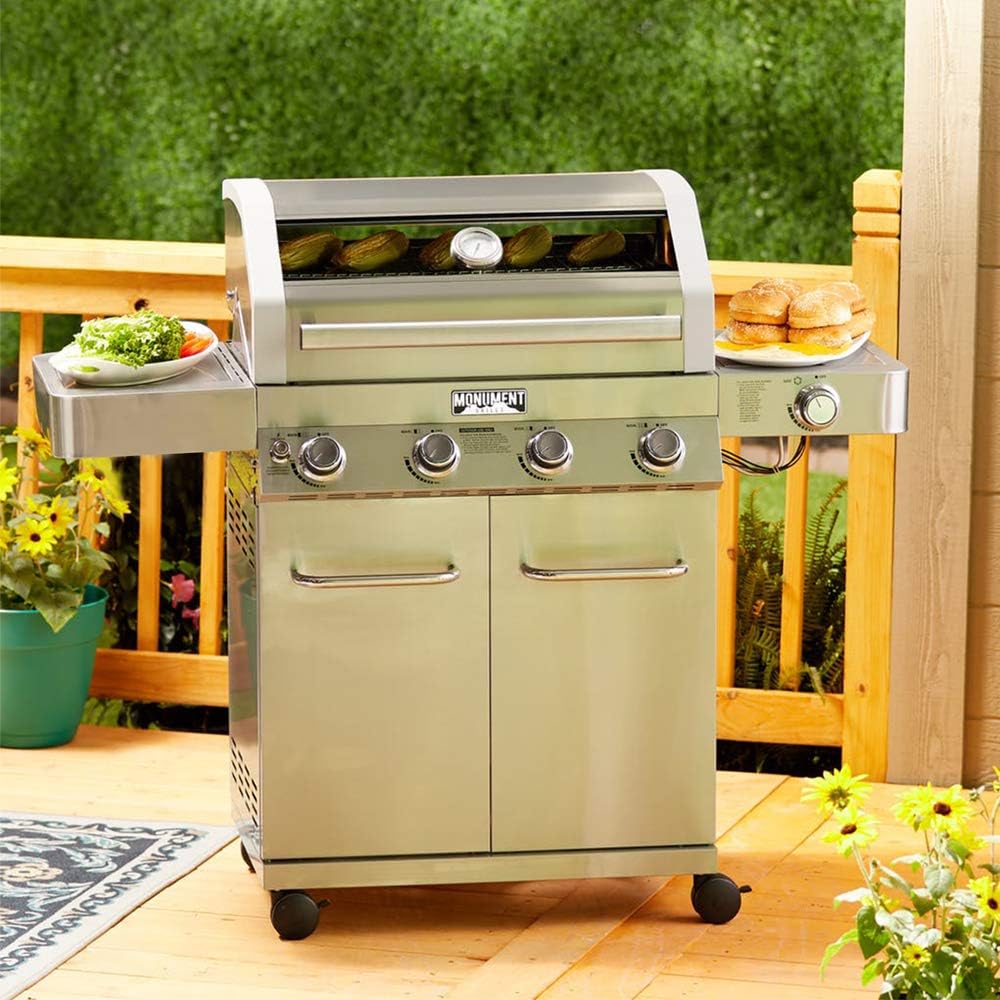 4-Burner Cabinet Style Natural Gas Grill, Stainless Steel Y566