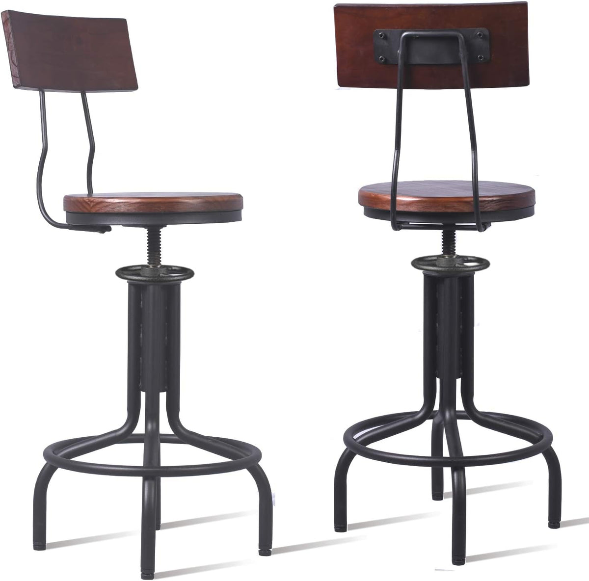 Brown Wood Metal Bar Stool Set of 2 D44716