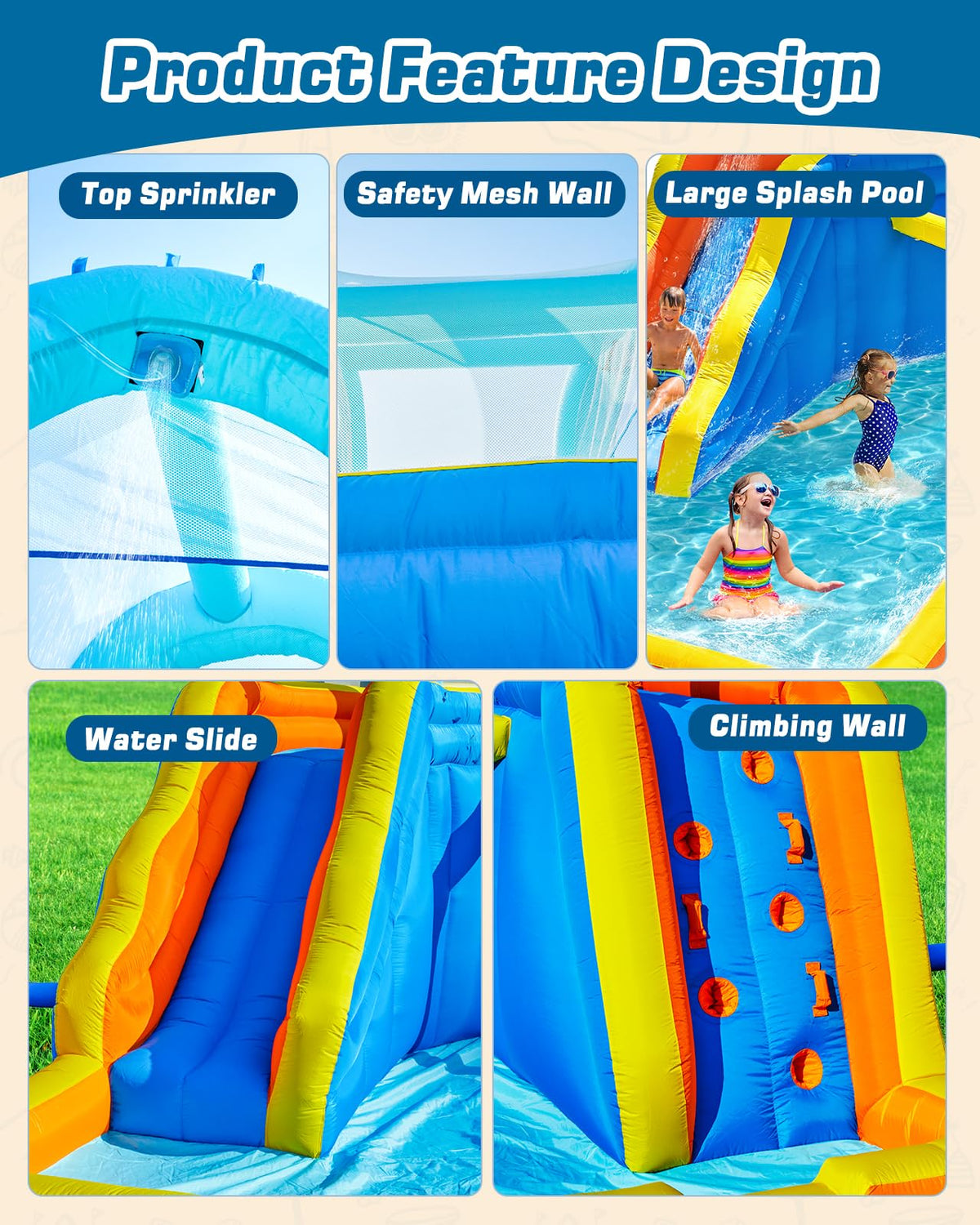 Kids Inflatable Water Slide Park with Blower, Climbing Wall, Splash Pool and Sprinkler R322