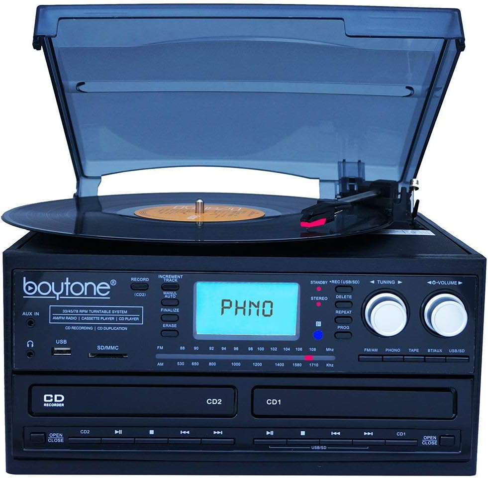 Bluetooth Dual CD Player AM/FM Radio Turntable Record Player with Cassette Player G164955