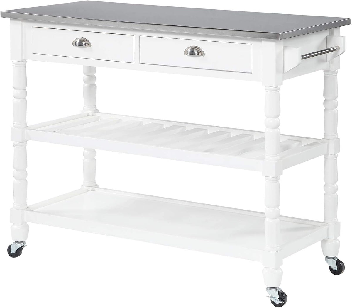 White 3-Tier Stainless Steel Kitchen Cart with Drawers G18181