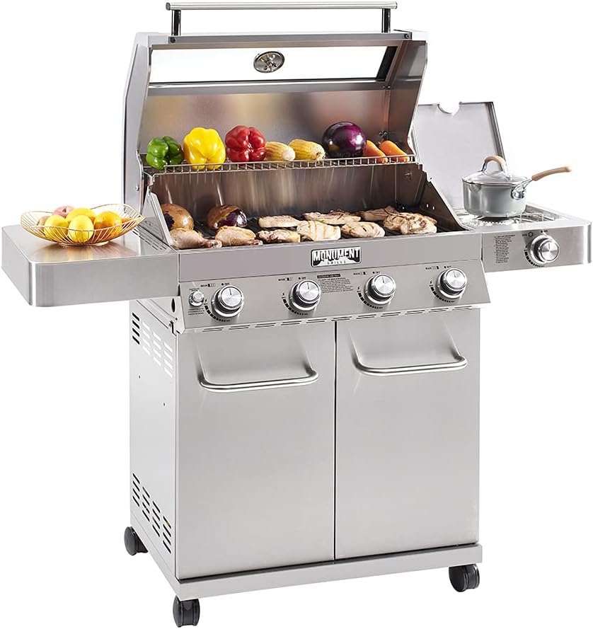 4-Burner Cabinet Style Natural Gas Grill, Stainless Steel Y566