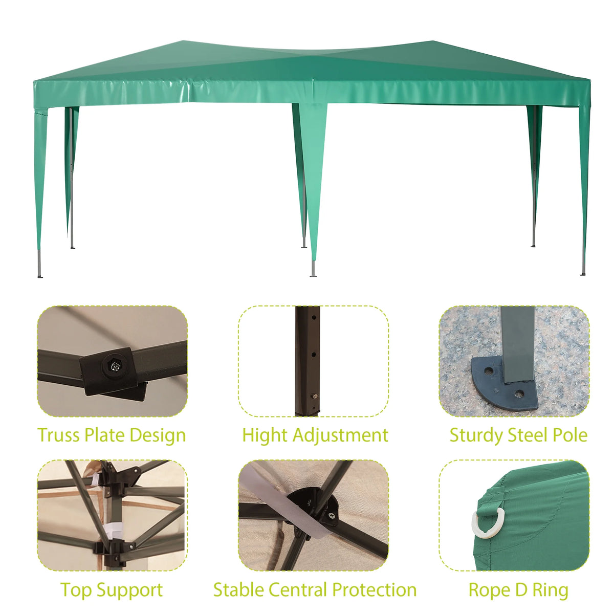 10'x20' Pop up Canopy Tent with 6 Sidewalls, Green T218