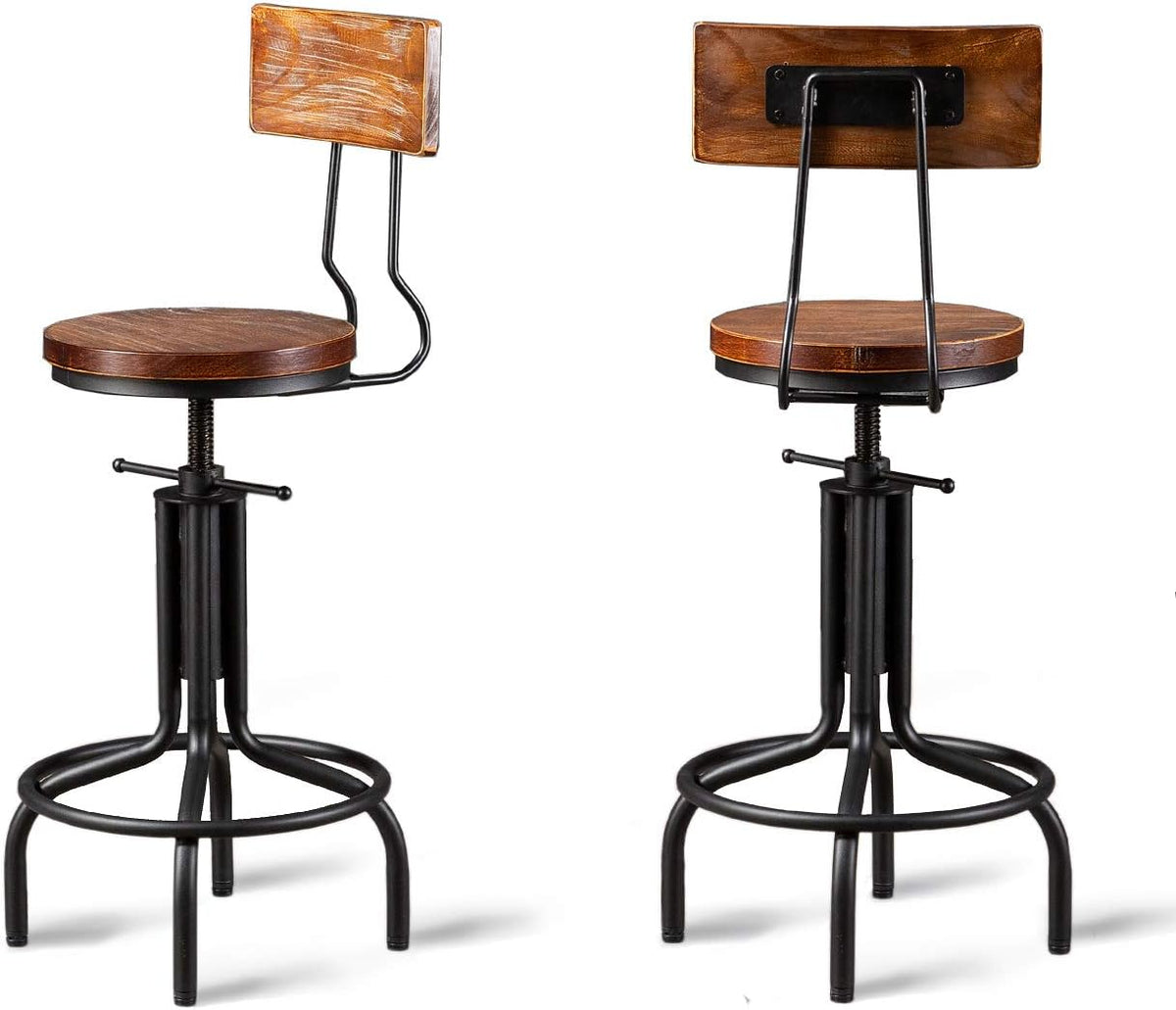 Brown Wood Metal Bar Stool Set of 2 D44716