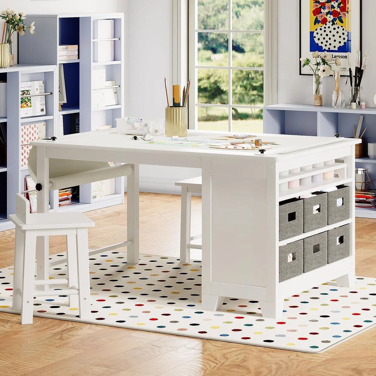Wooden Kids Art Table and Chair Set with Storage Shelves L65874
