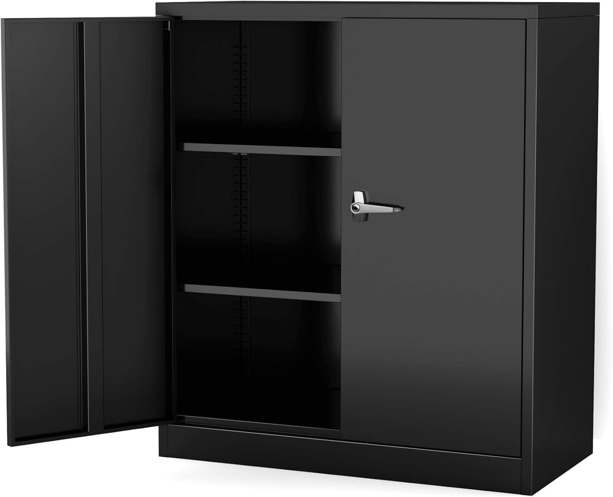 Metal Storage Cabinet with 2 Adjustable Shelves and Lockable Doors Black B673136