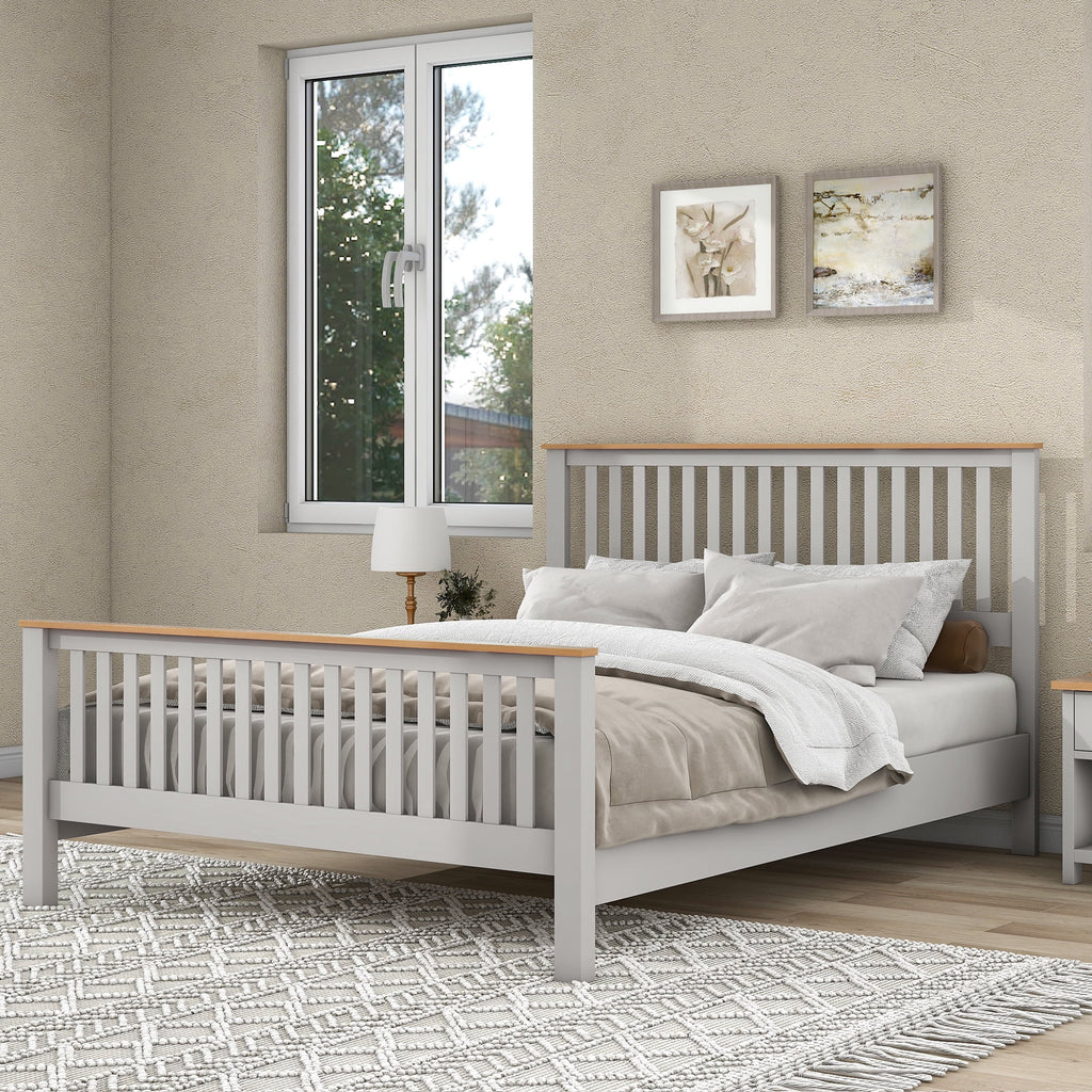 Queen Size Solid Wood Platform Bed with Headboard and Footboard E404