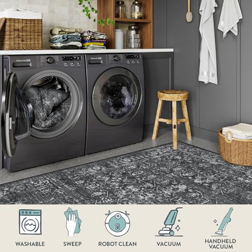 8x10 Washable Black Grey Area Rug N245061