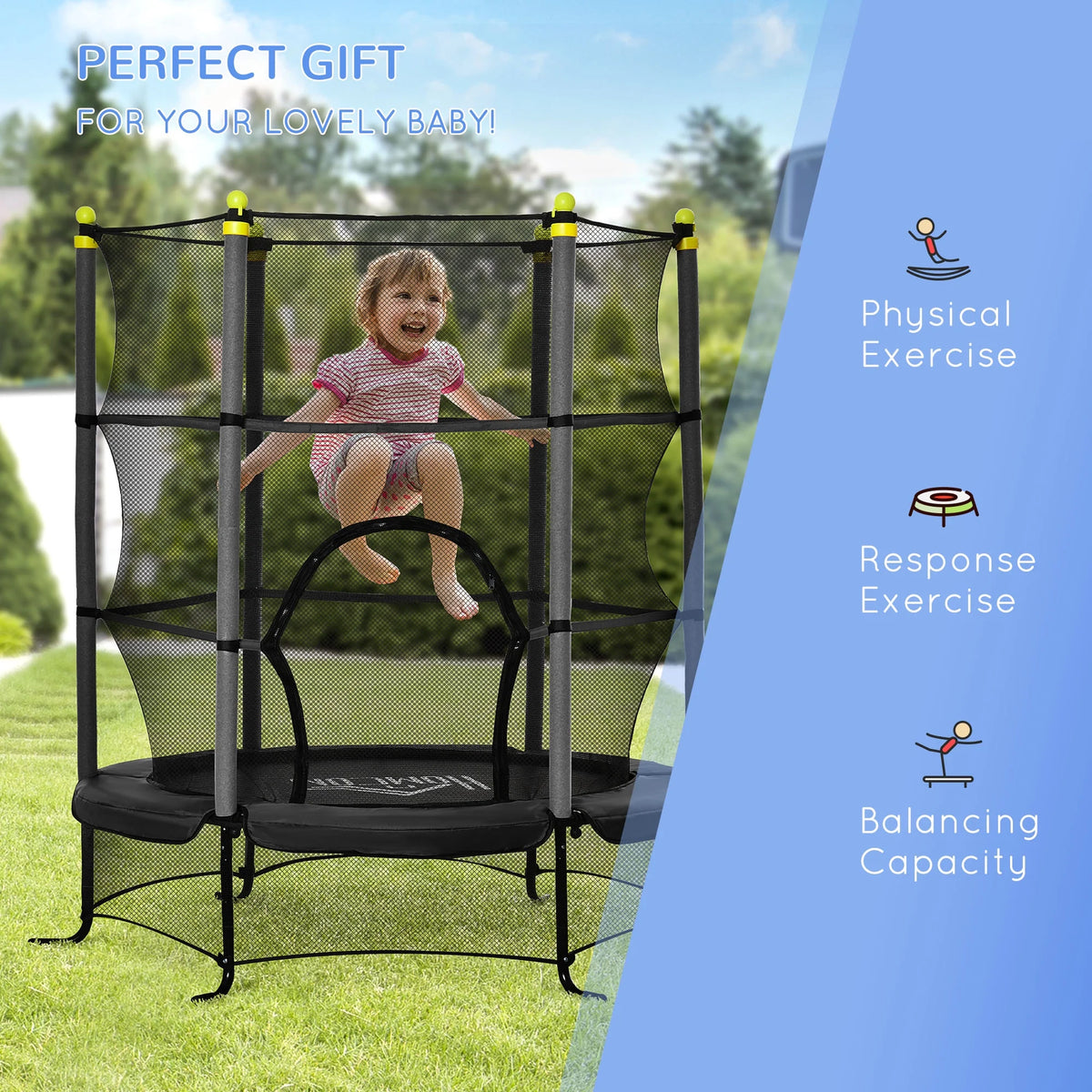 5.3' Kids Trampoline with Safety Enclosure, Black Q580