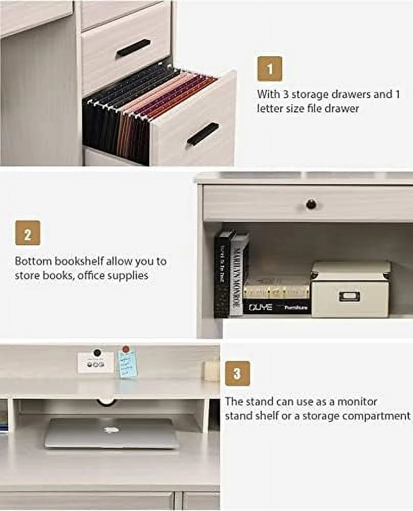 Computer Desk with 4 Drawers and Hutch T611849