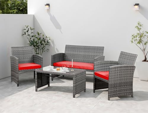 4 Piece Wicker Patio Furniture Set with Cushions W3077