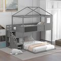 Twin over Full House Bunk Bed with Storage Staircase and Blackboard Grey E5715