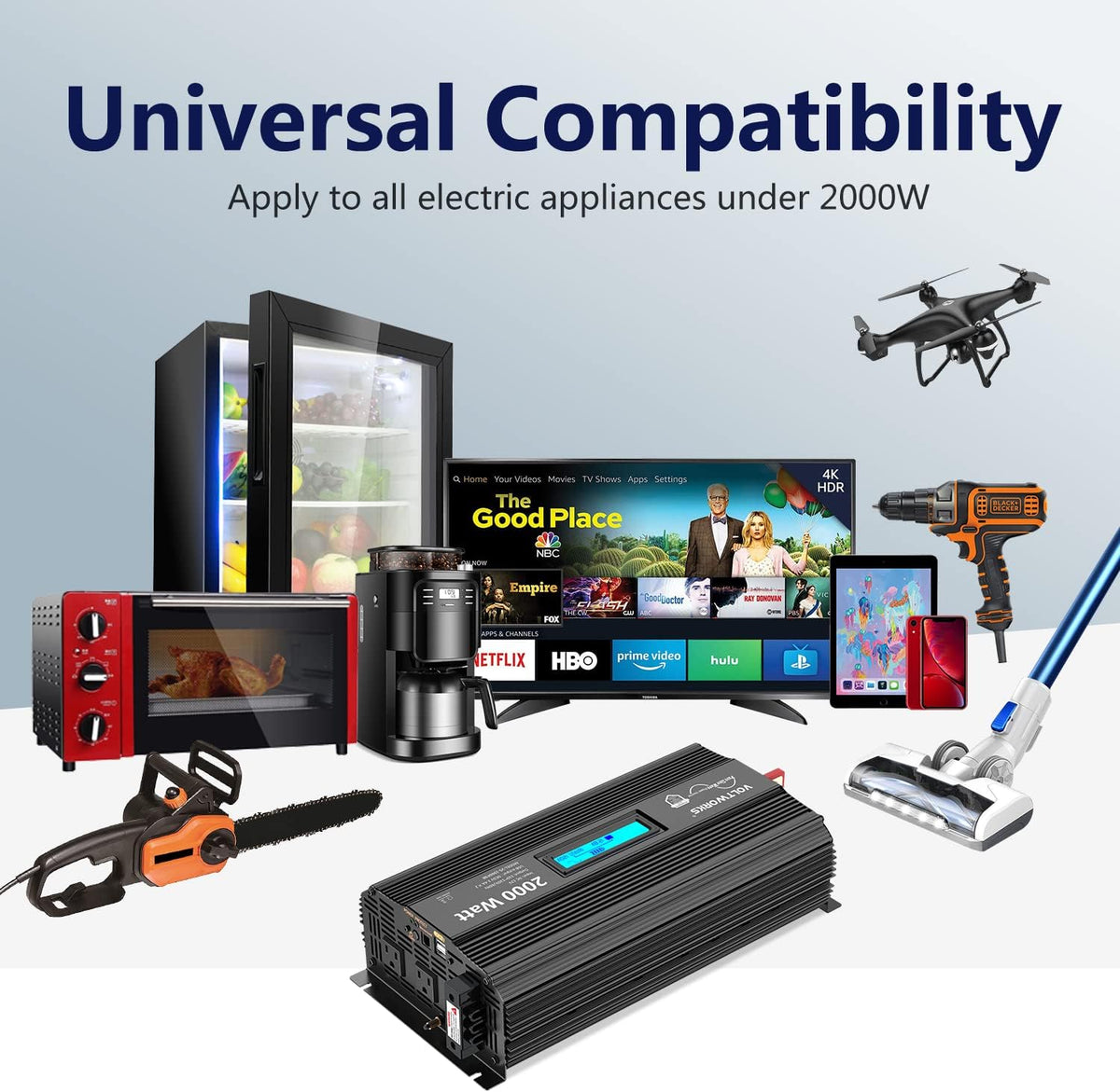 2000Watt DC 12V to 120V AC Car Power Inverter with 2 AC Outlets and LCD Display X1241