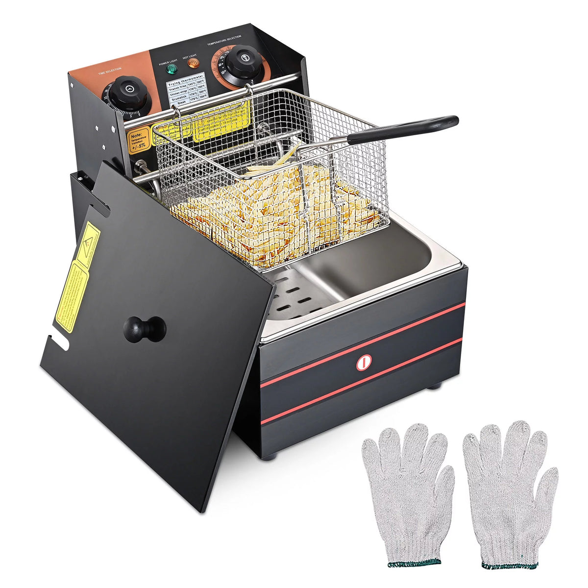 Commercial Electric Stainless Steel Deep Fryer with Basket & Lid S35886