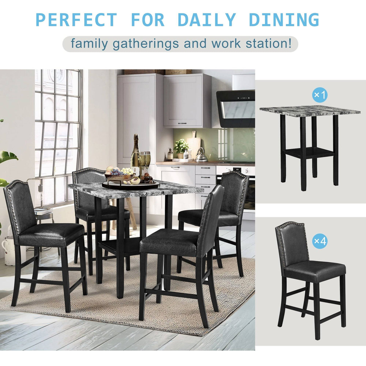 5 Piece Dining Set with Bottom Shelf C6469