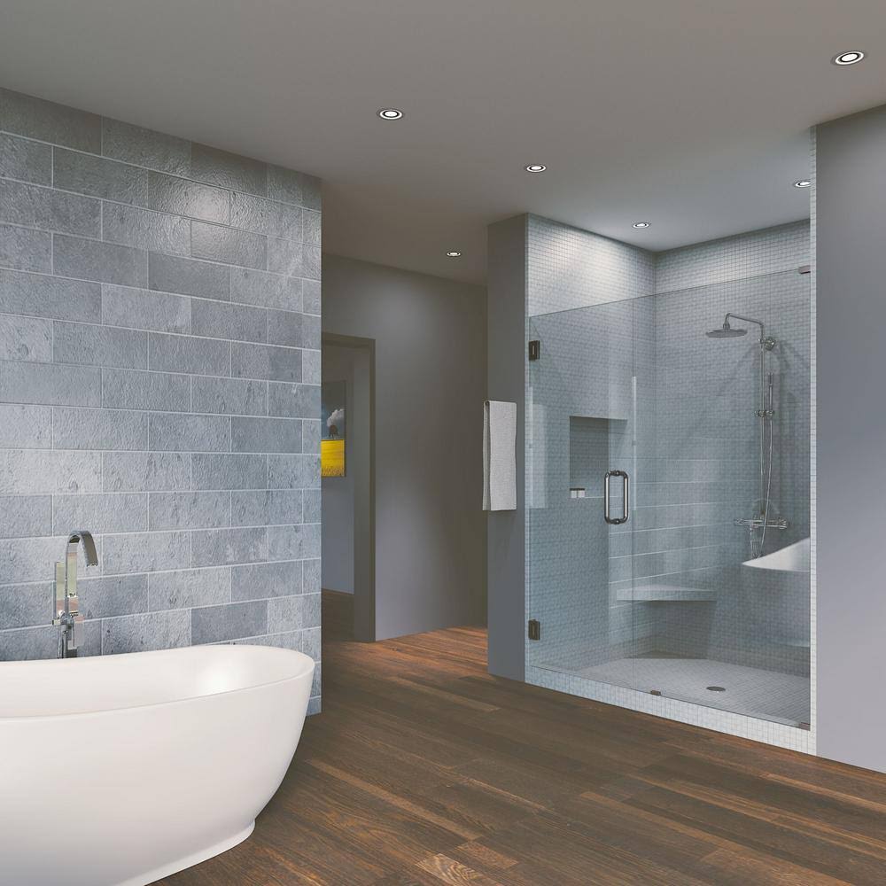 Brushed Nickel Frameless Hinged Shower Door W1293