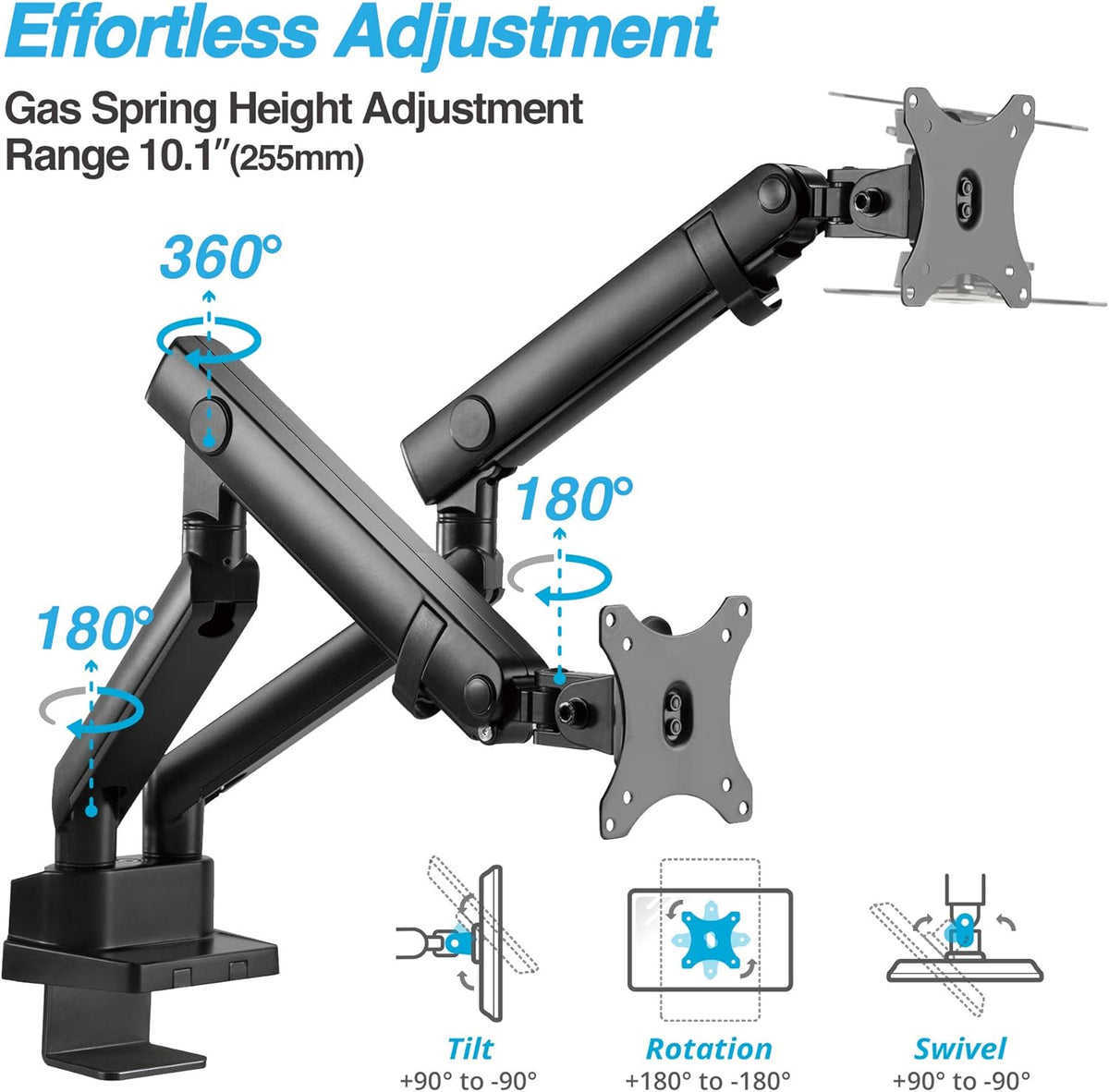 Laptop and Monitor Arm with 2 Full Motion Adjustable Arms W7944