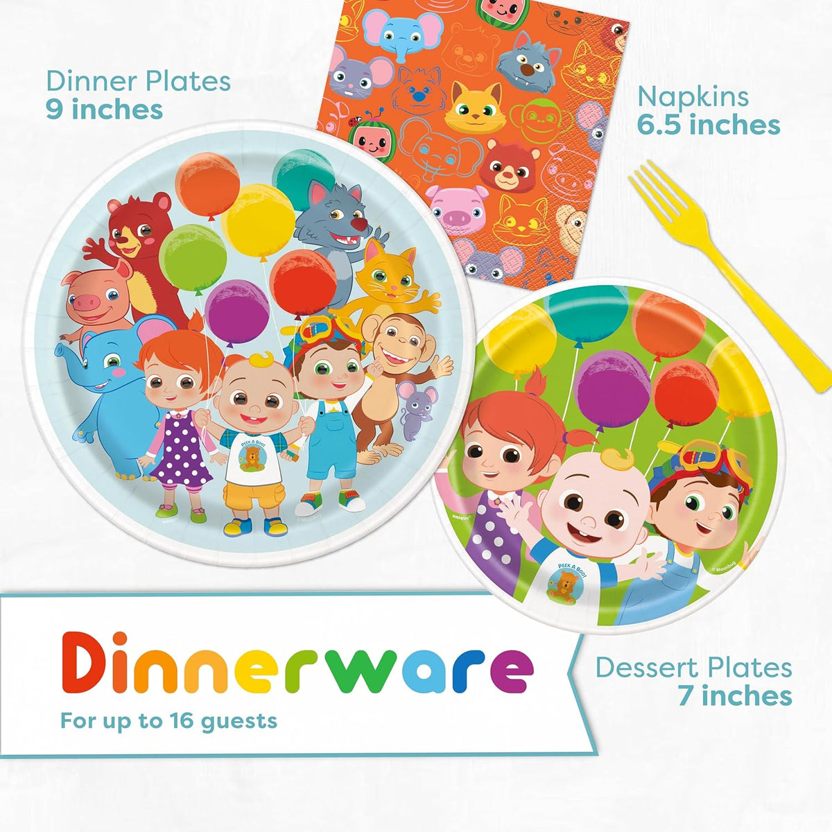 CoComelon Party Supplies Backdrop Balloons Tablecloth Plates Napkins Forks Sticker L791