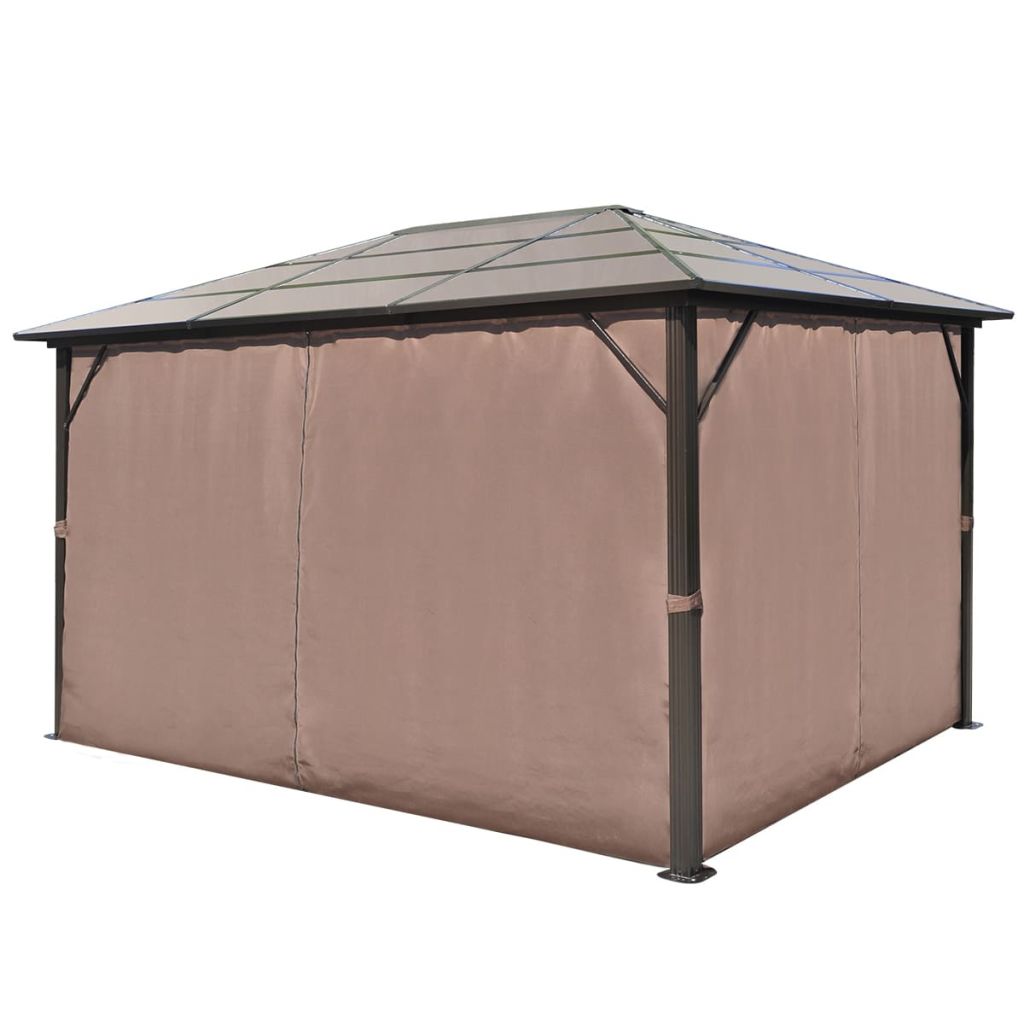 Gazebo with Curtain Sunshade Shelter Hook, Loop Fastener Sunlight Brown Aluminum 13' x 10' x 8' R628