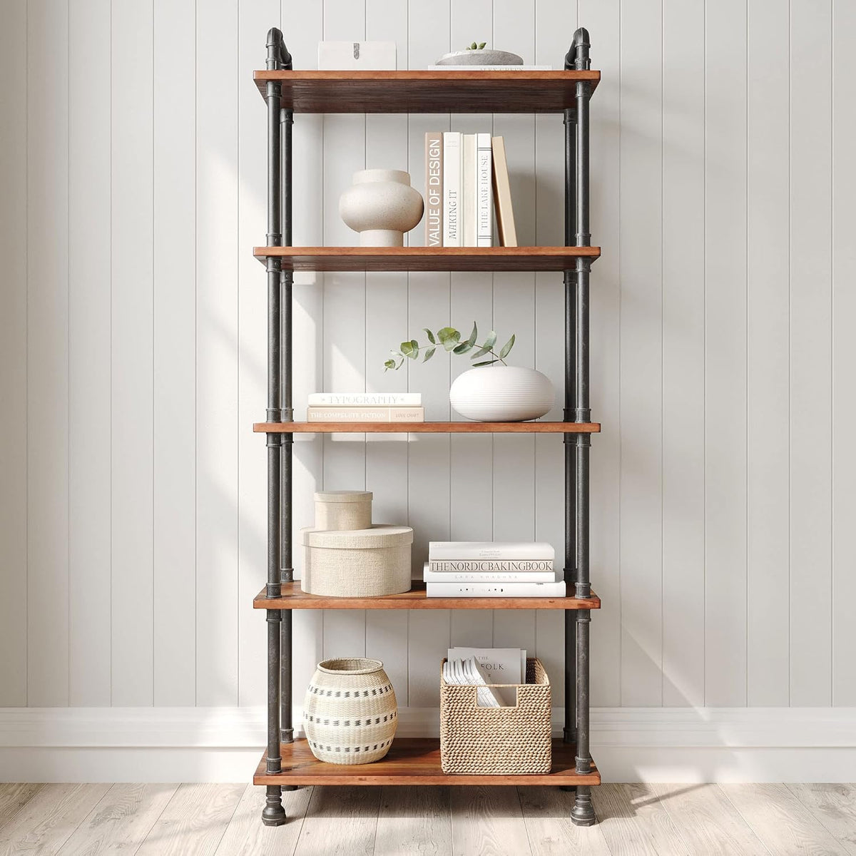 5-Tier Solid Pine Open Wood Bookcase, Brown N73622