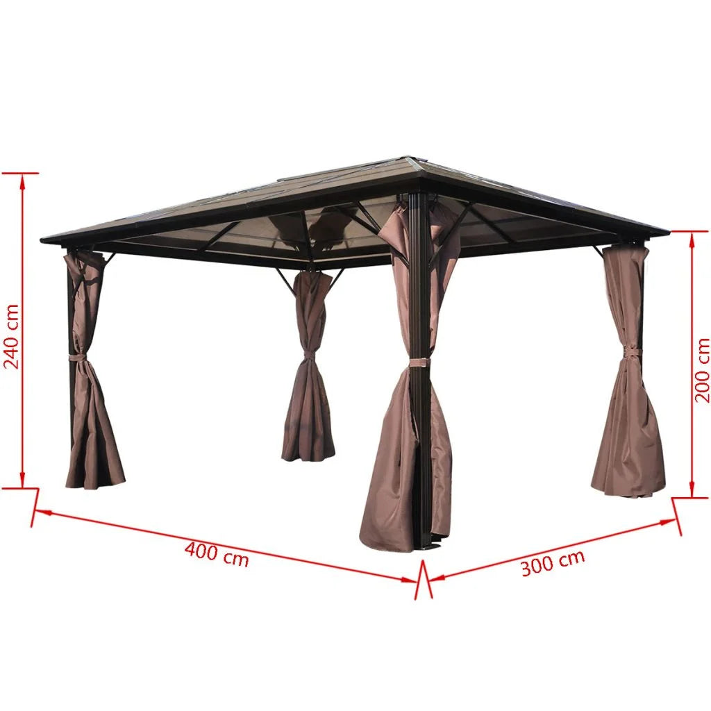 Gazebo with Curtain Sunshade Shelter Hook, Loop Fastener Sunlight Brown Aluminum 13' x 10' x 8' R628