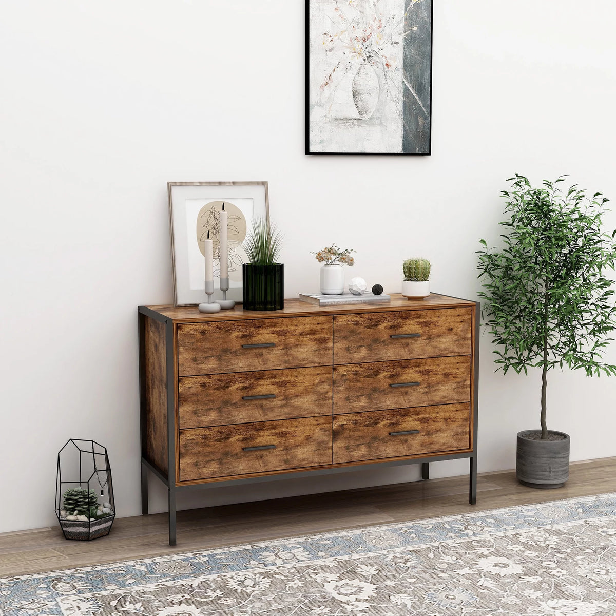 Rustic Brown 6 Drawer Wood Dresser F914724