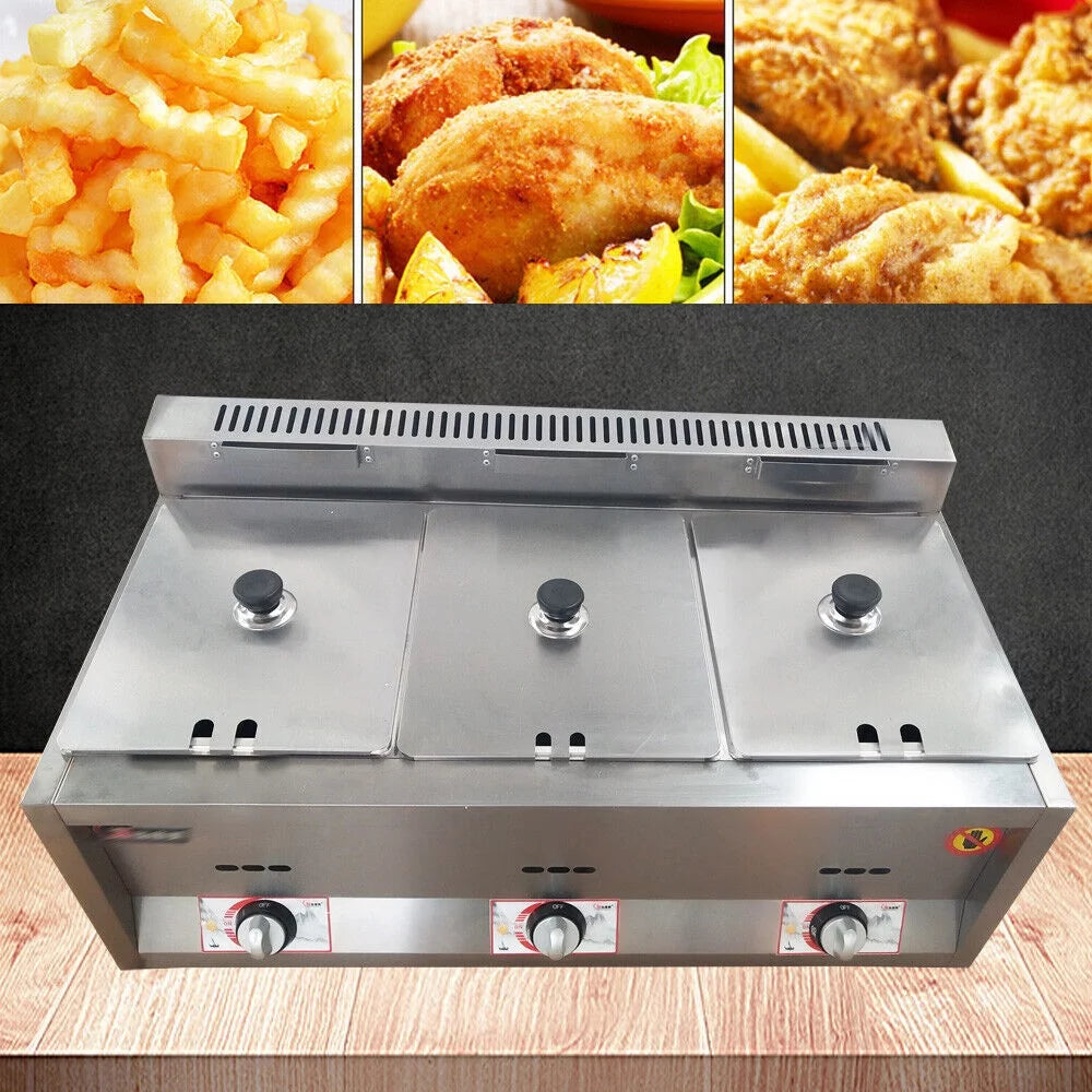 18L Propane NG Gas Fryer 3 Pan Temperature Control Z201