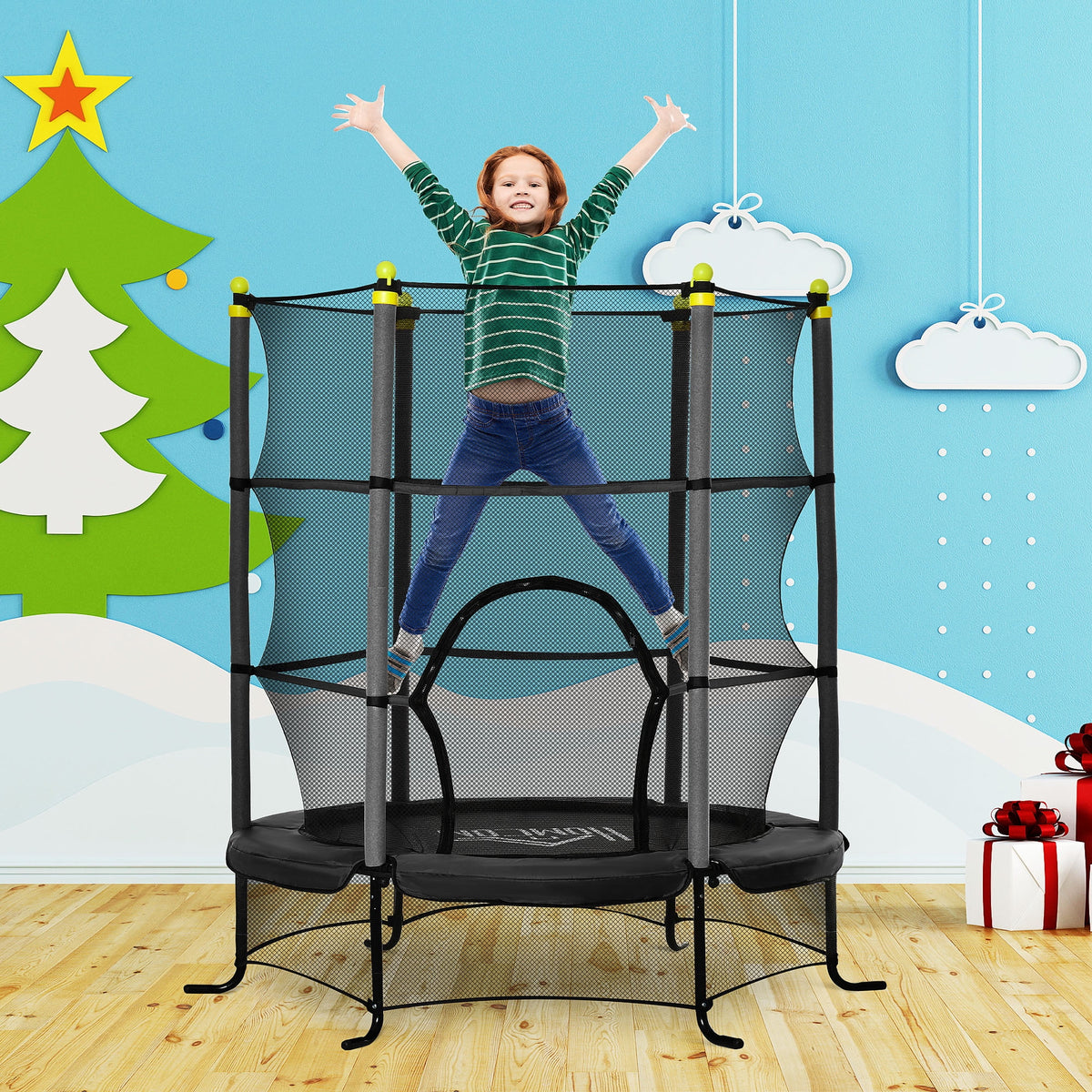 5.3' Kids Trampoline with Safety Enclosure, Black Q580