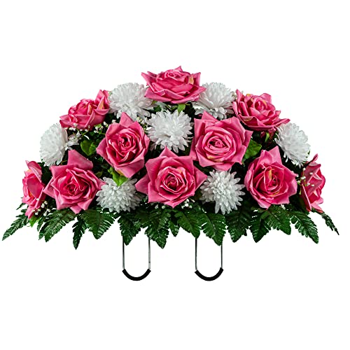Sapphire Blue Open Rose with White Mum Saddle Artificial Cemetery Flowers Z791