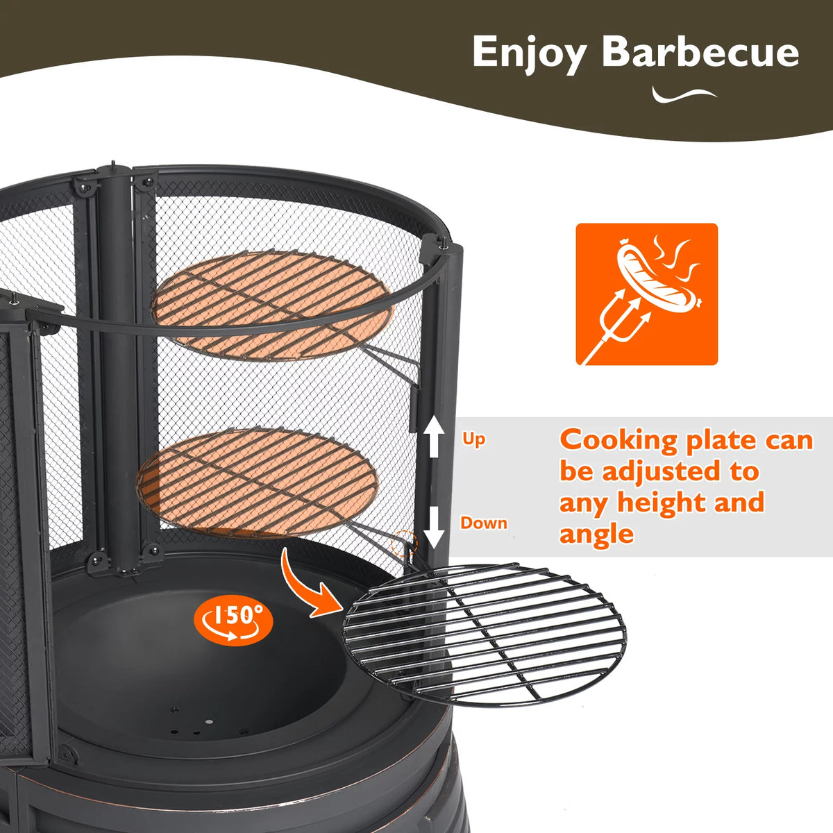 Black Pagoda 2 in 1 Fire Pit with Removable Grill H3117