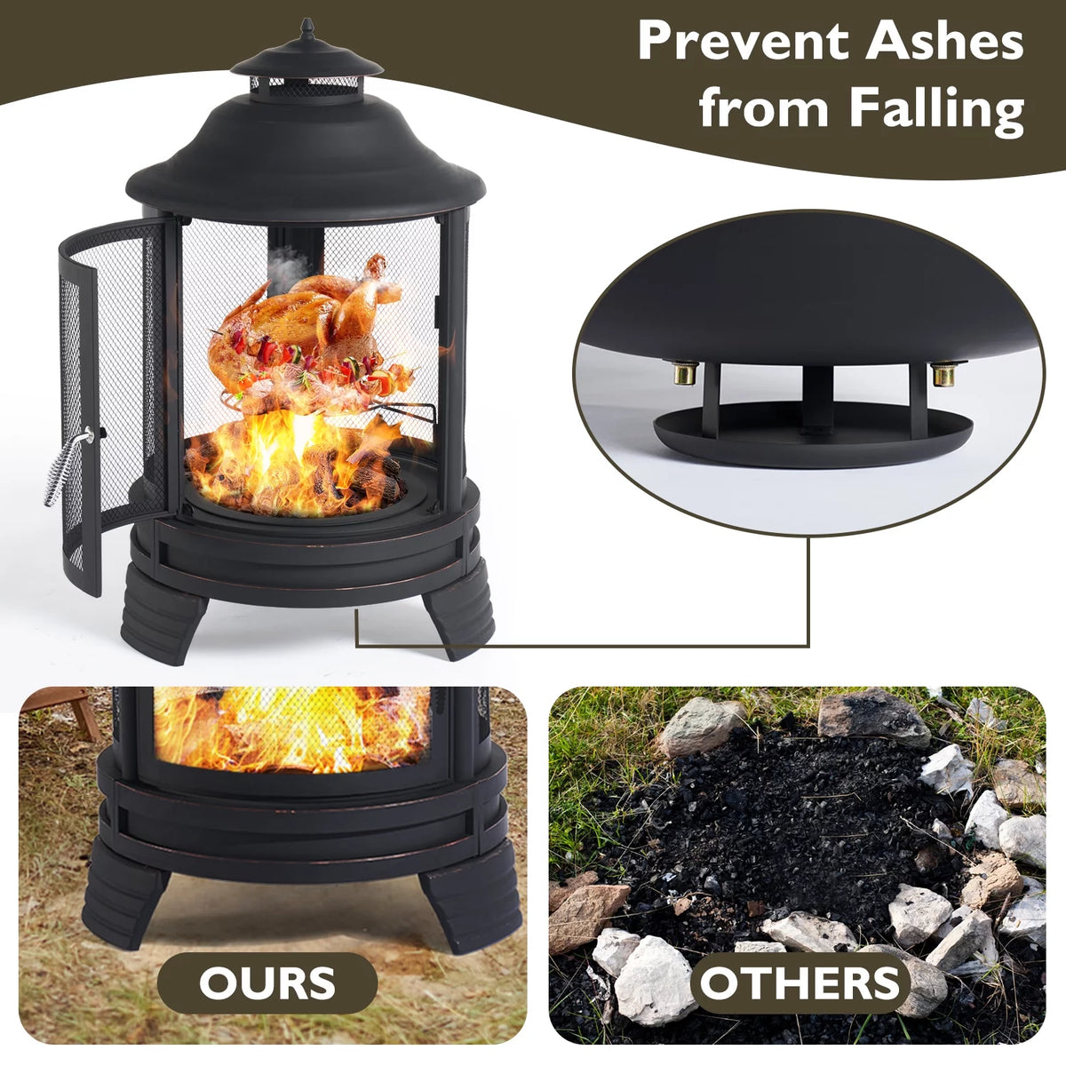 Black Pagoda 2 in 1 Fire Pit with Removable Grill H3117