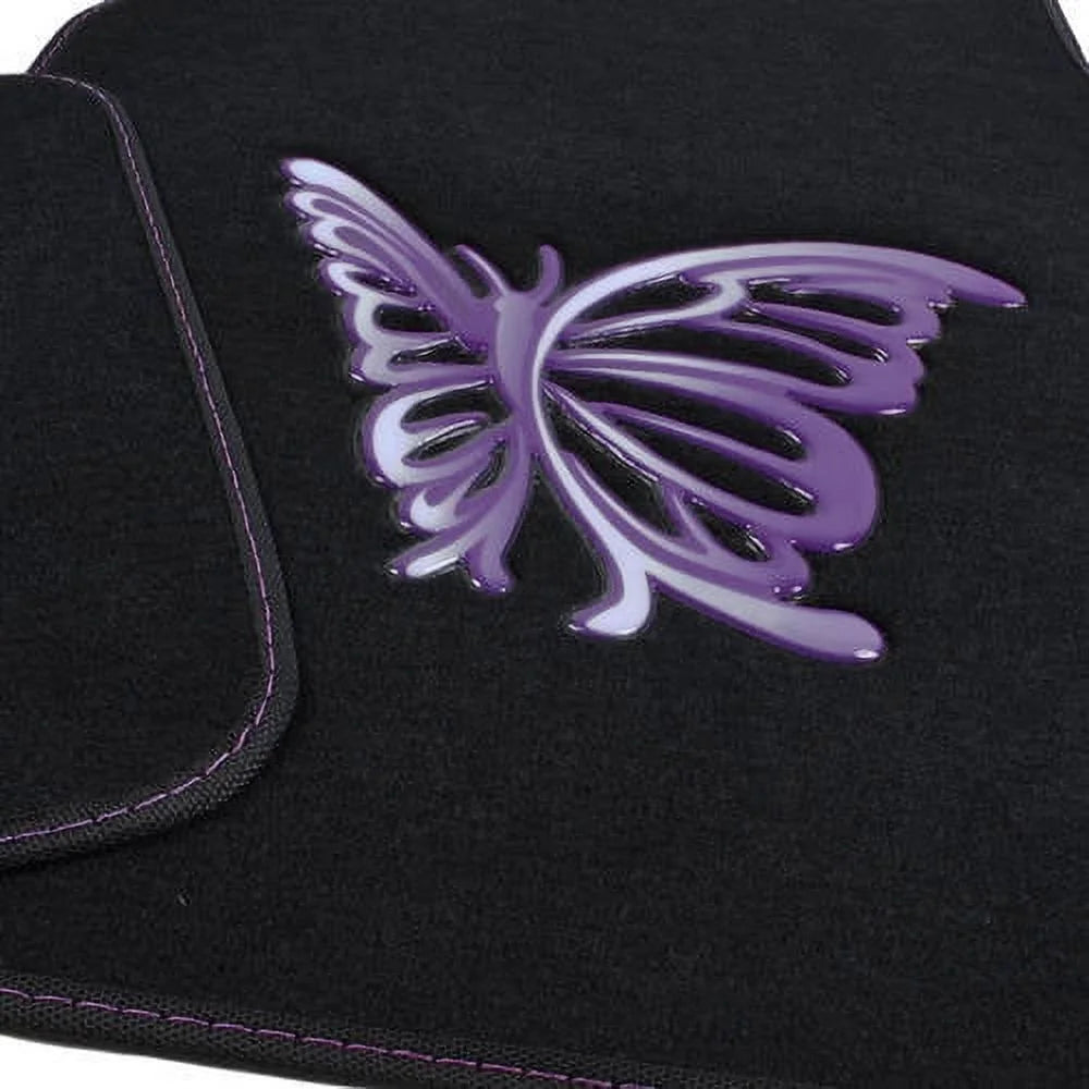 Purple White Butterfly Design Carpet Car Floor Mats Full Set with Rubber Backing C182