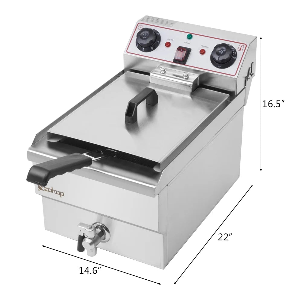 8.5QT/8L Stainless Steel Single Tank Deep Fryer 1700W W5278