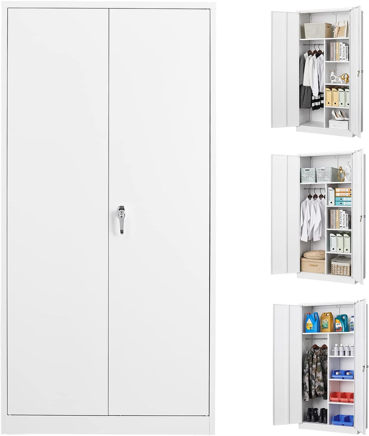 Black Steel Storage Cabinet with Locking Door and 4 Adjustable Shelves P1177