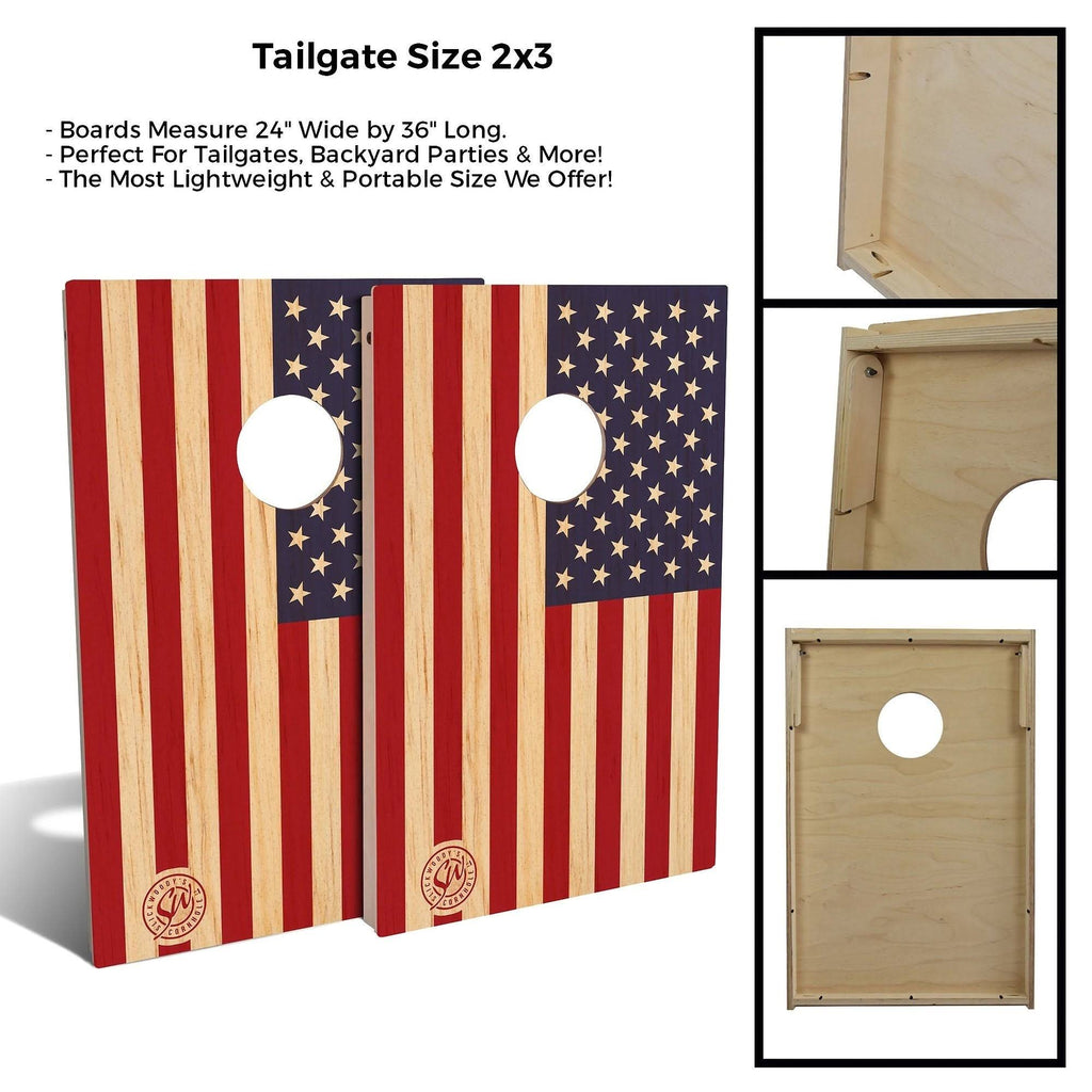 Wood American Flag Cornhole Board Set 2x3 Boards N595