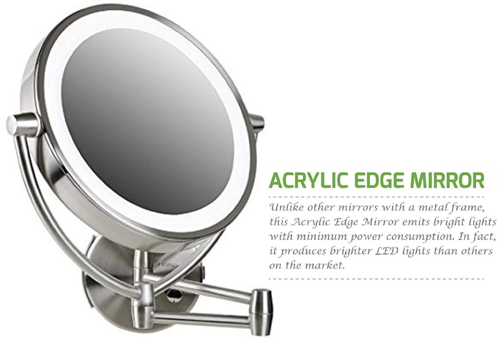 7.5" Lighted Wall Mount Double Sided Makeup Mirror 1X & 10X Magnifier Q9944