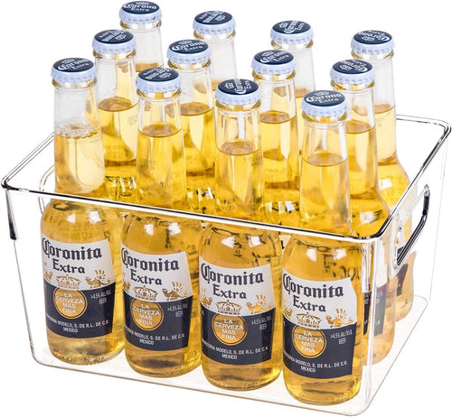 16 pcs Clear Stackable Plastic Refrigerator Organizer Bins with Handles T260000