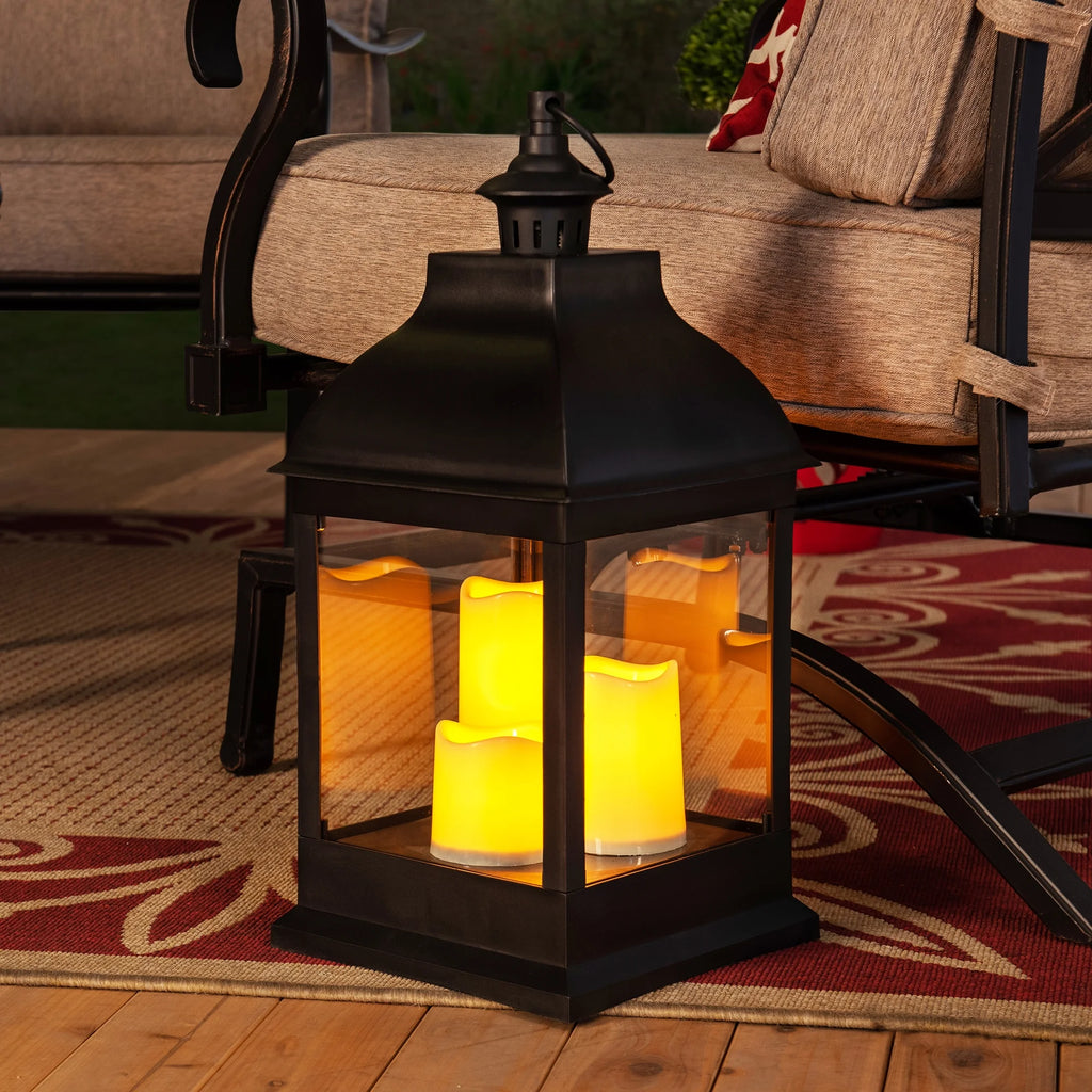 20" Waterproof Hanging LED Candle Lantern with 3 Flameless Candles I263414