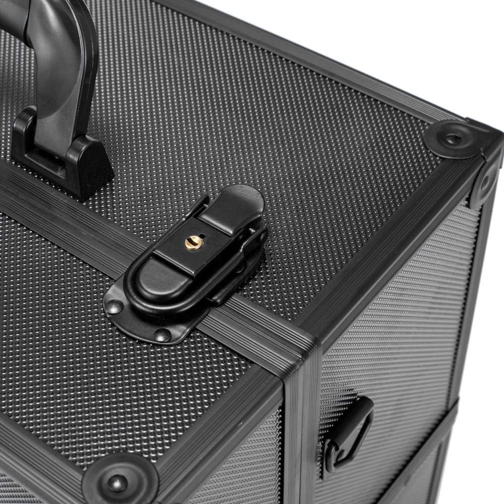 Portable Makeup Train Case with Lock and Compartments, black Y43909
