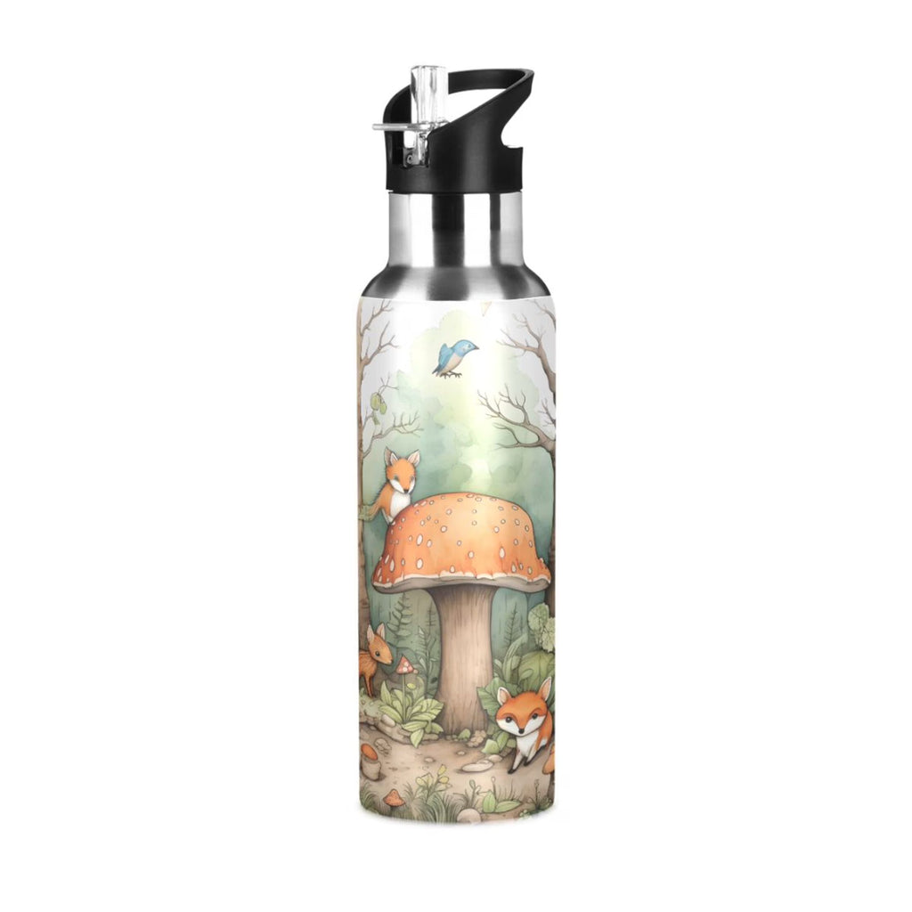 Stainless Steel Insulated Thermos Vacuum Flask Water Bottle with Straw Lid T460340